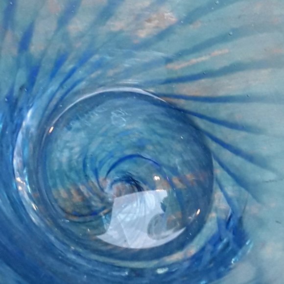 Murano Glass Art Bowl Bubbles Swirls of Blue Glass Clear Signed by Artist italy - Picture 12 of 16